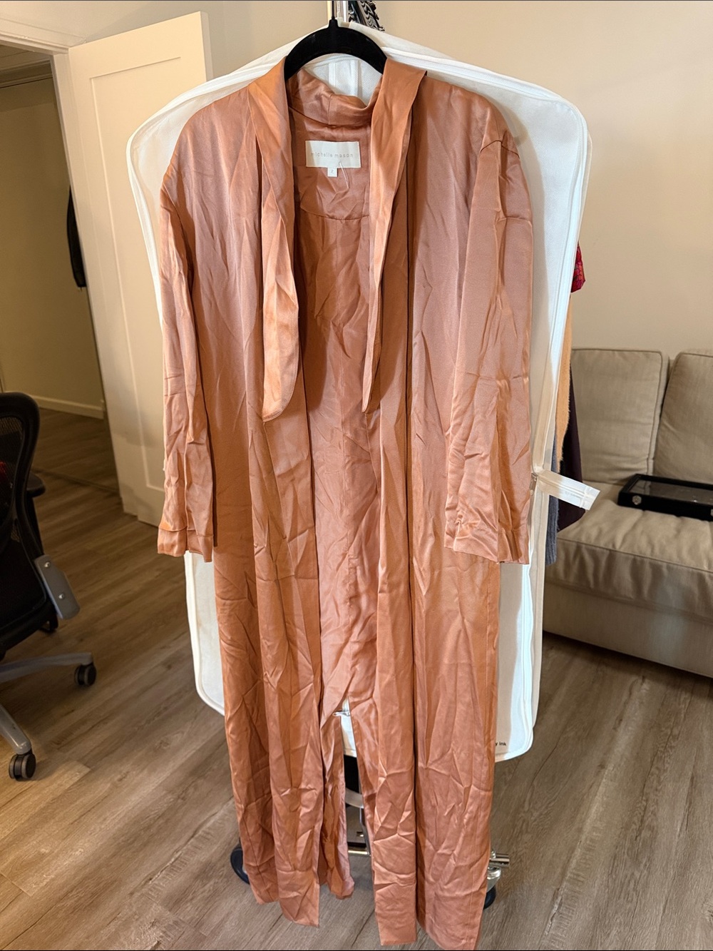 Long Satin-Feel Robe in Dusty Rose - Women's Intimates